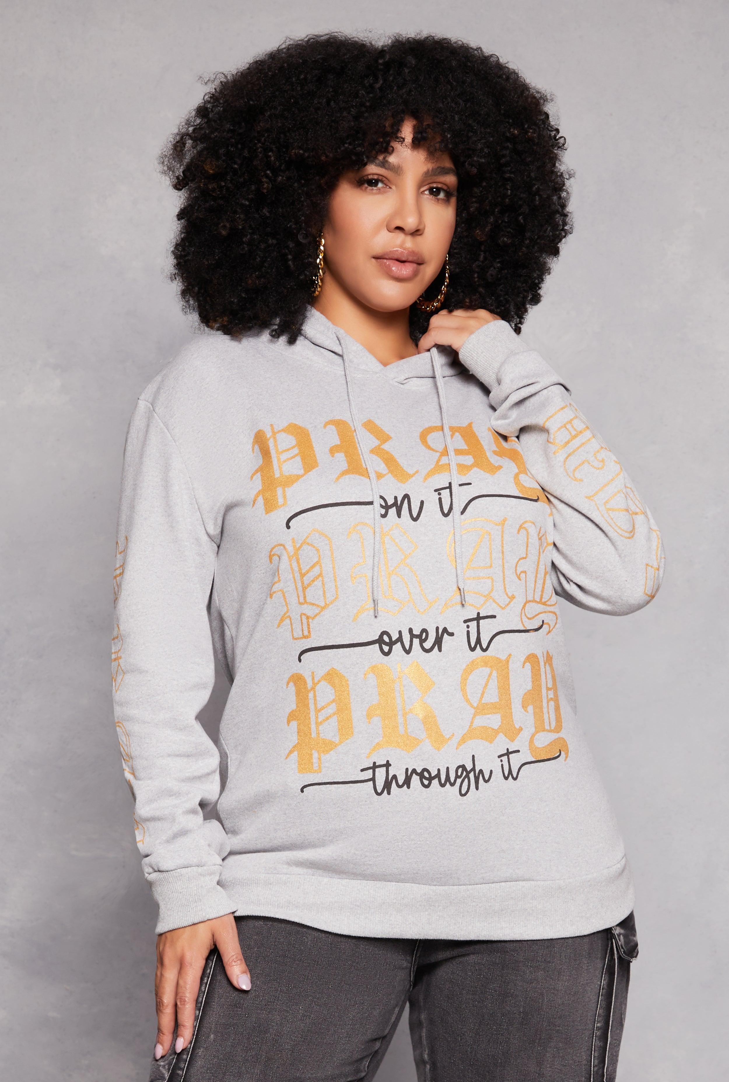 Womens Plus Size Pray Graphic Pullover Hoodie product image