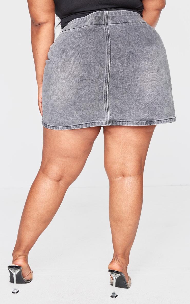 Plus Grey Washed Zip Detail Denim Skirt Product Image