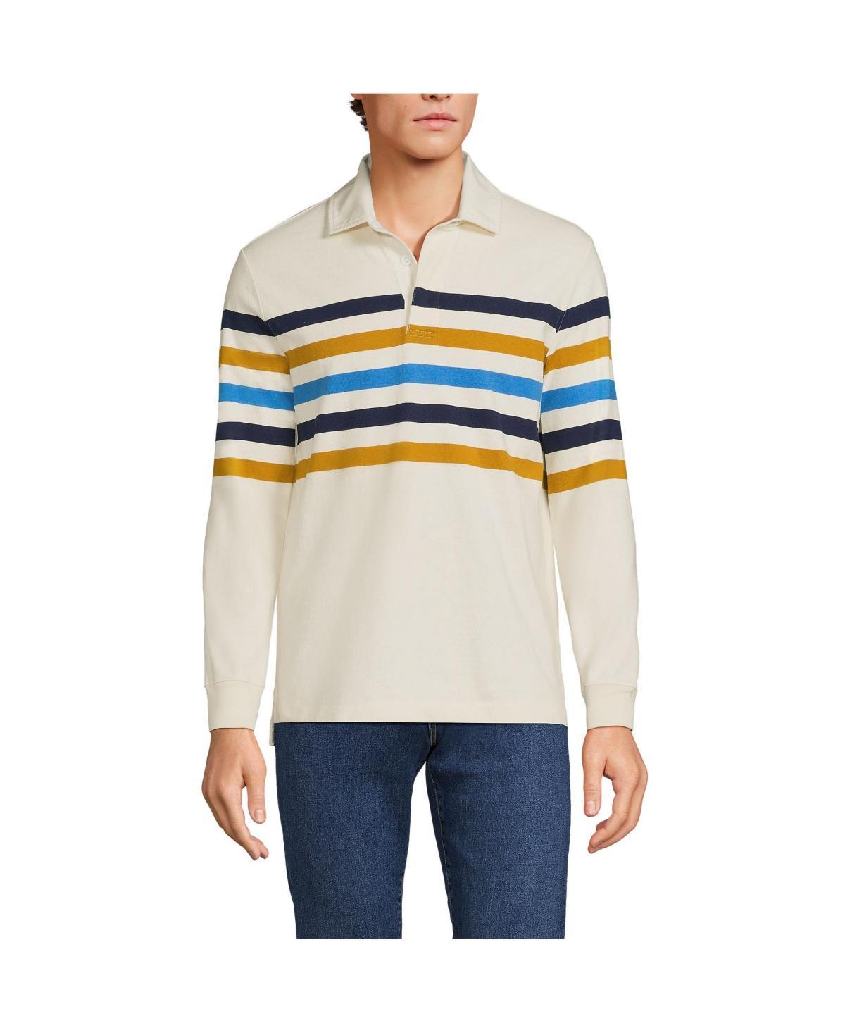 Lands End Mens Long Sleeve Stripe Rugby Shirt - Ivory Product Image