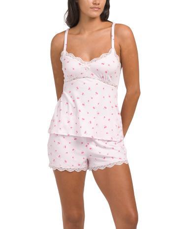 Lace Trim Camisole And Shorts Pajama Set for Women Product Image