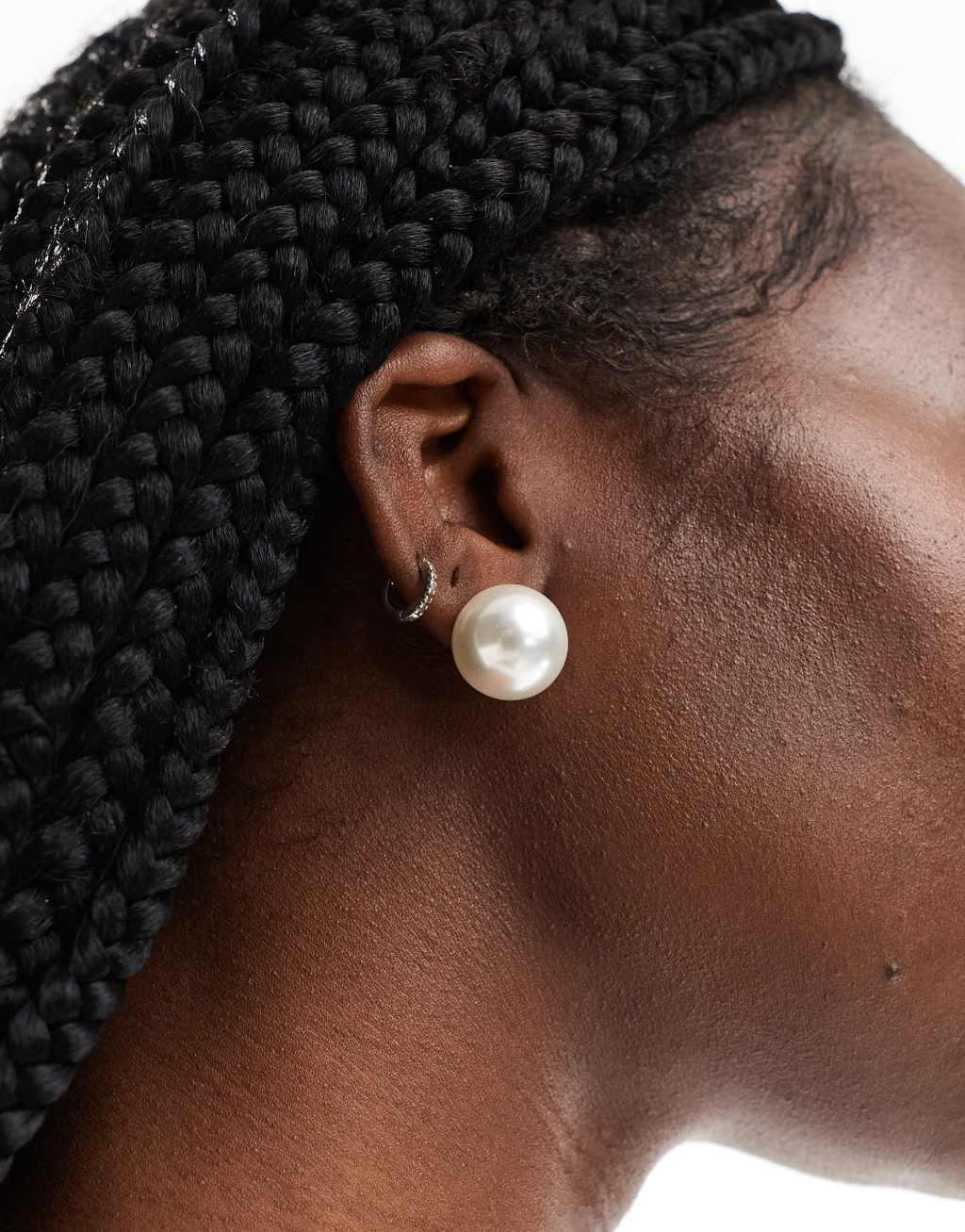 ASOS DESIGN stud earrings with faux pearl detail Product Image