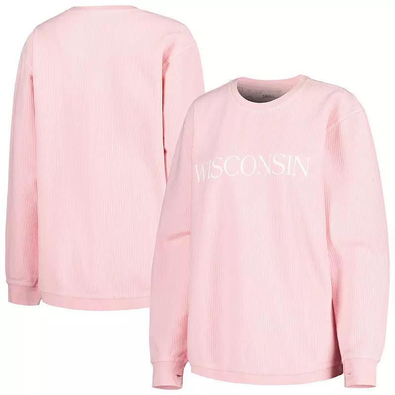 Womens Pressbox Pink Wisconsin Badgers Comfy Cord Bar Print Pullover Sweatshirt Product Image