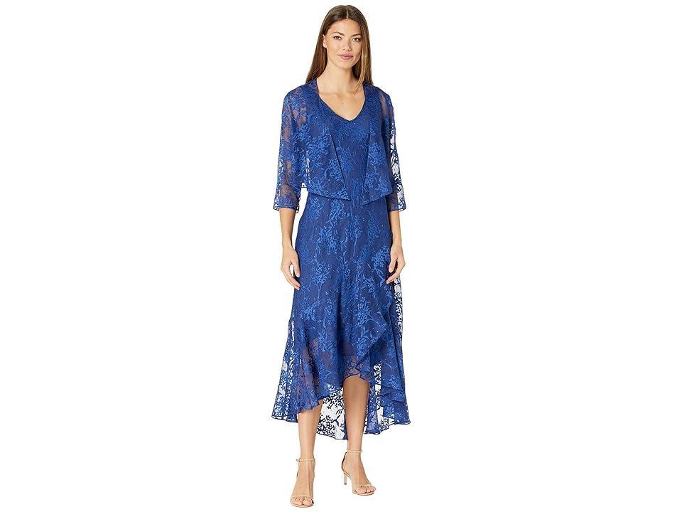 Alex Evenings Tea Length Printed Sleeveless with Matching Jacket (Royal) Women's Dress Product Image