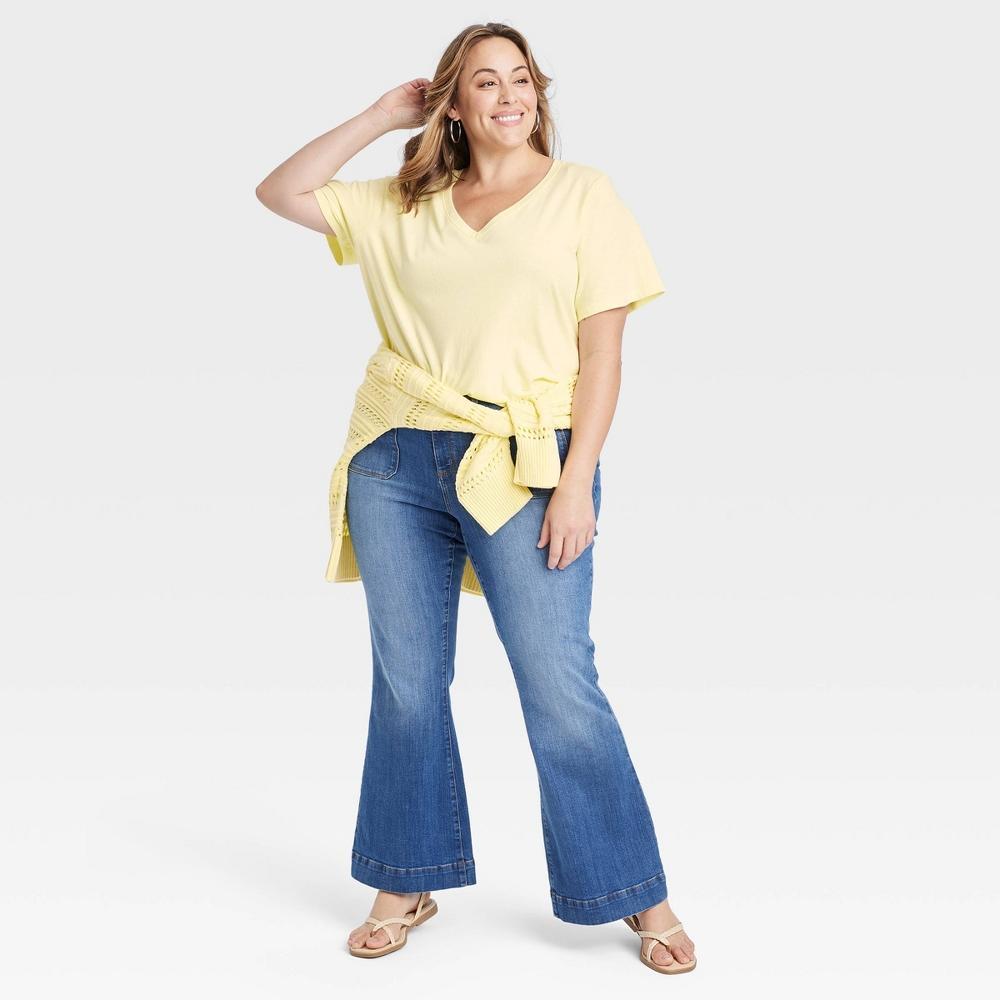 Womens Short Sleeve V-Neck T-Shirt - Ava & Viv Yellow 3X Product Image