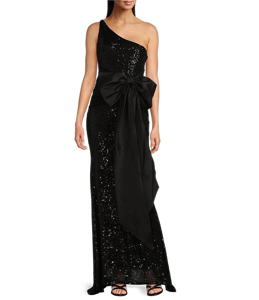 Eliza J Sequin One Shoulder Sleeveless Bow Side Gown Product Image