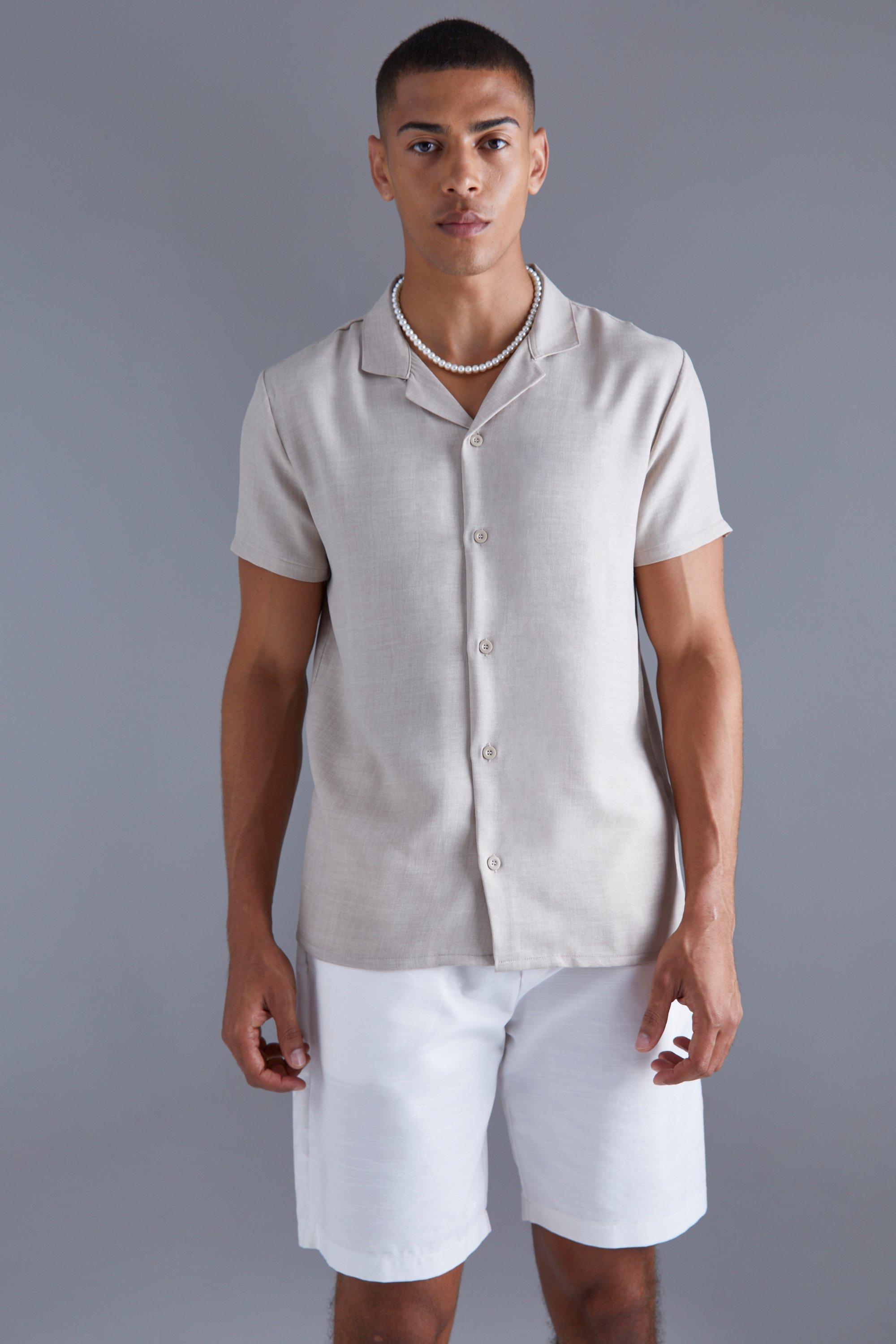 Short Sleeve Linen Revere Shirt | boohooMAN USA Product Image