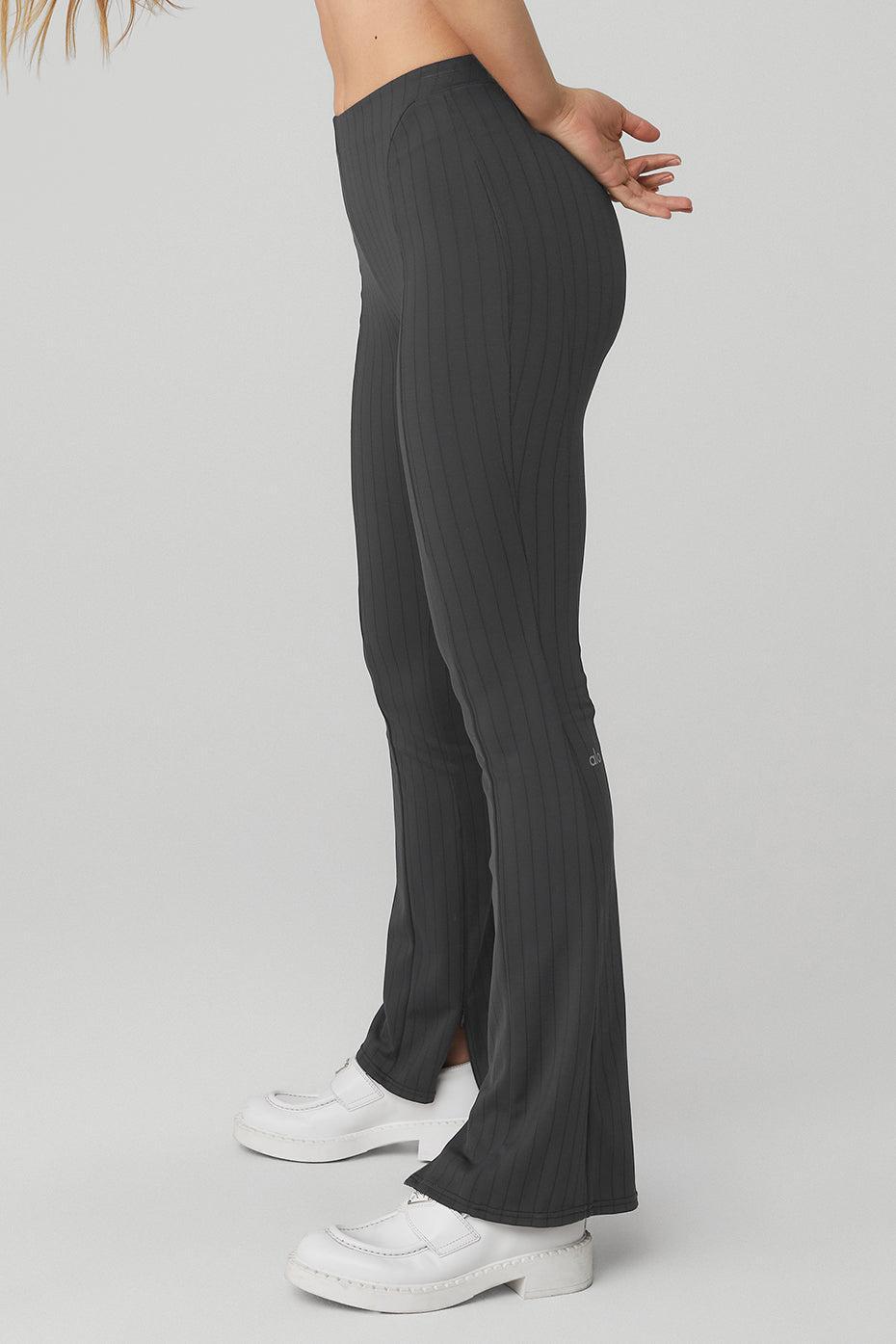 Alo Yoga | High-Waist Pinstripe Zip It Flare Legging Grey Product Image