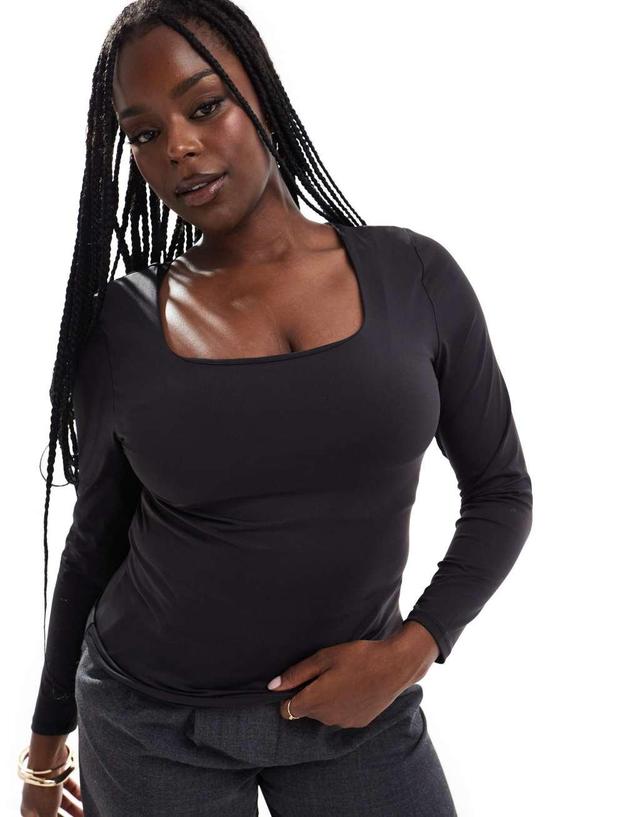 ONLY Curve 2 way long sleeve square neck top in black Product Image