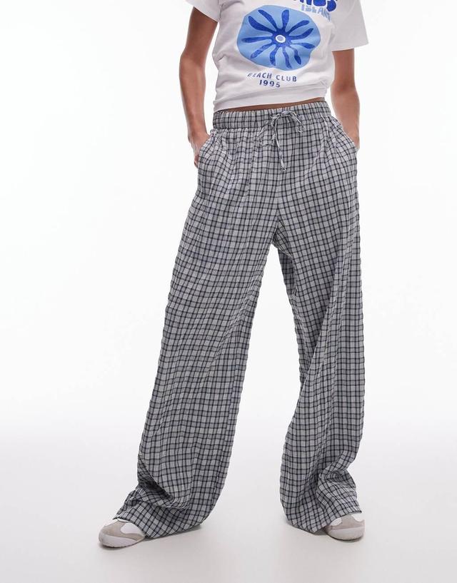 Topshop seersucker plaid pull on wide leg pants Product Image