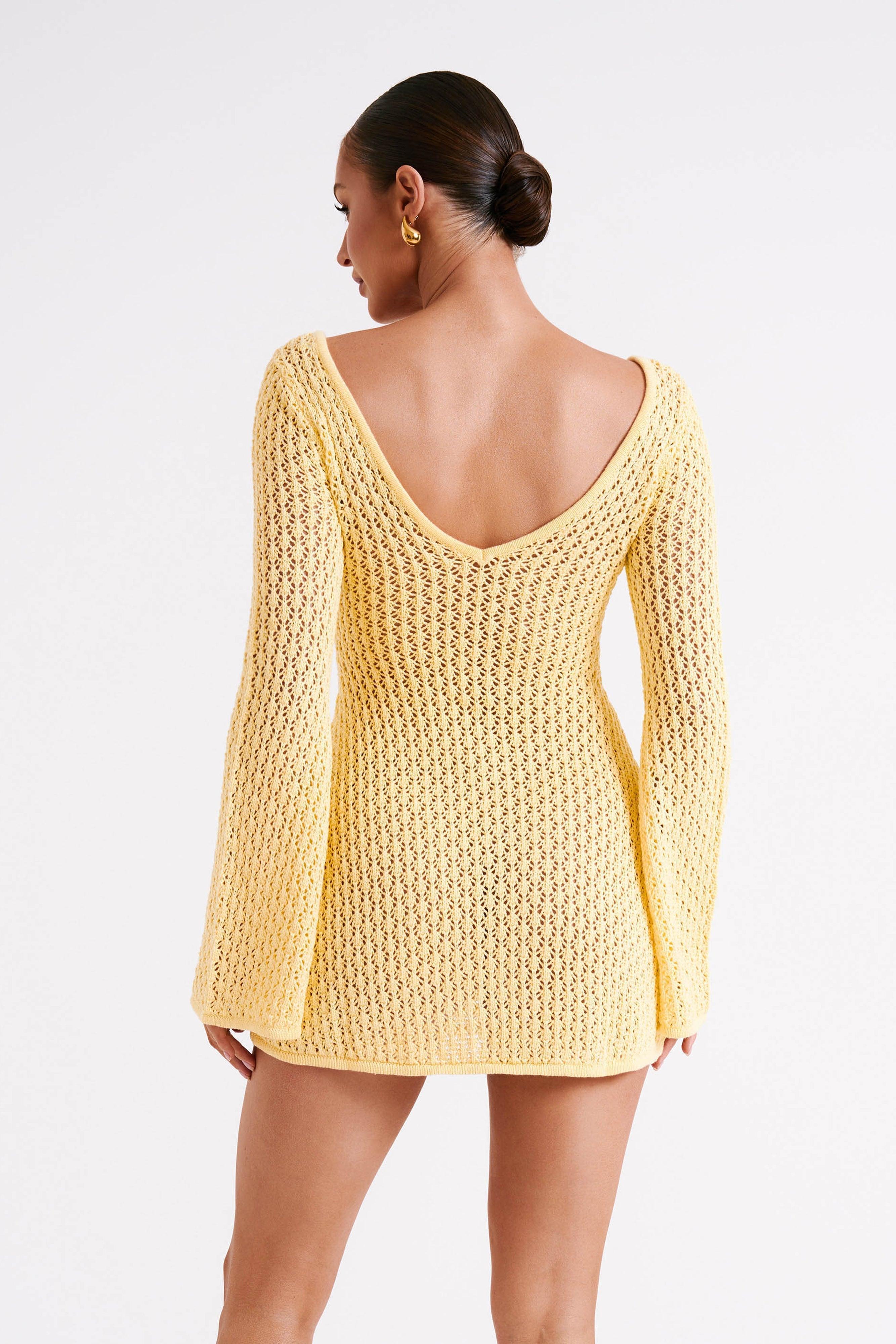 Kayleigh Crochet Knit Mini Dress - Lemon Product Image