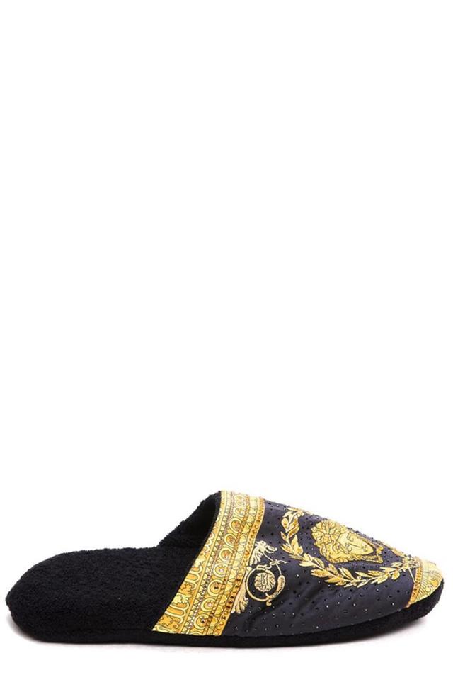 VERSACE Baroque-print Slippers In Black Product Image