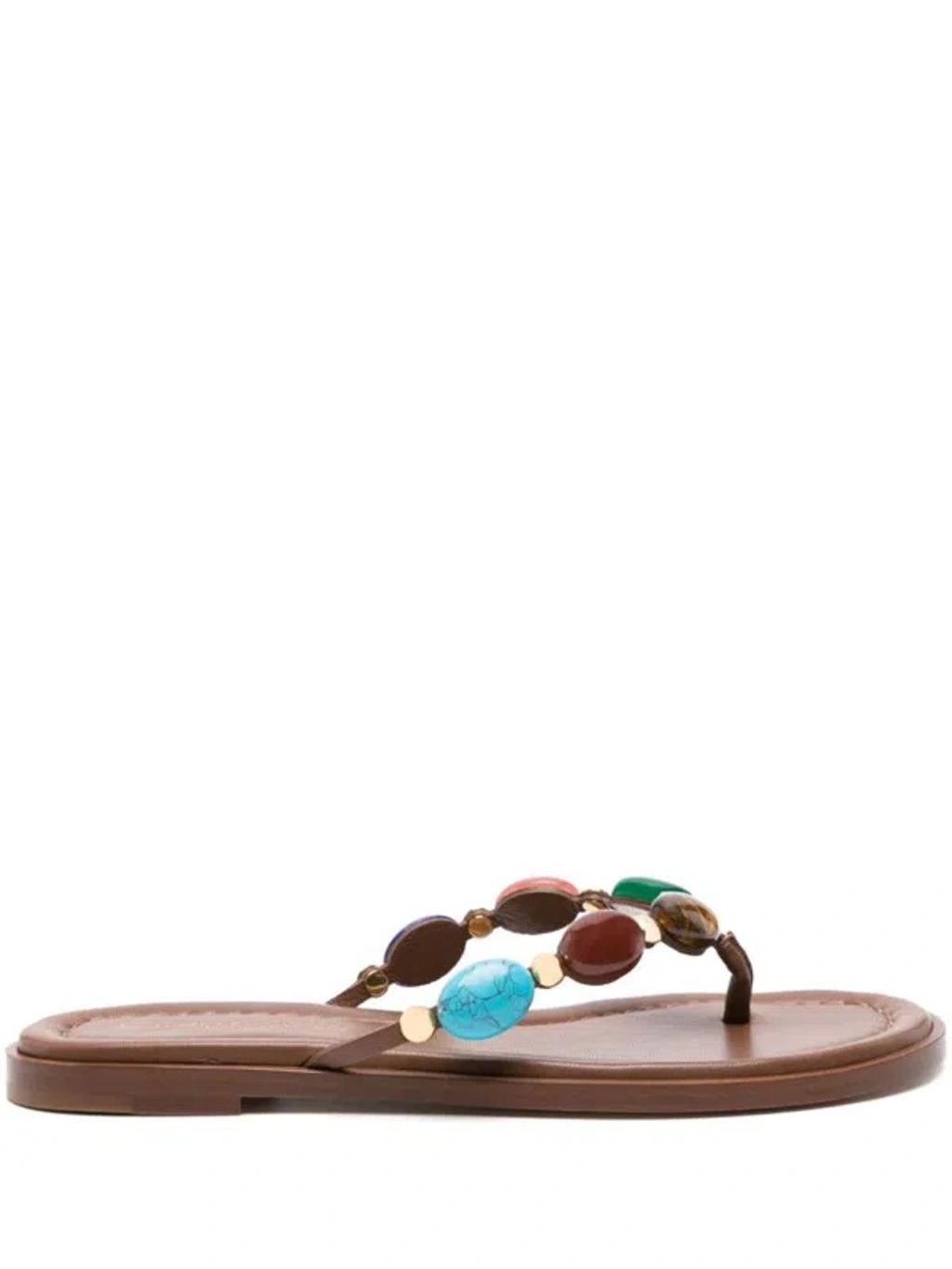 Multicolor Stone Flat Thong Sandals In Brown product image