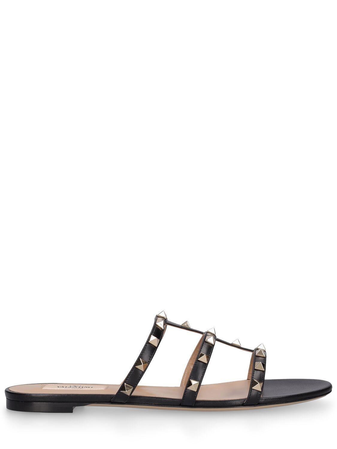 VALENTINO GARAVANI Rockstud Leather Flats In Black Product Image