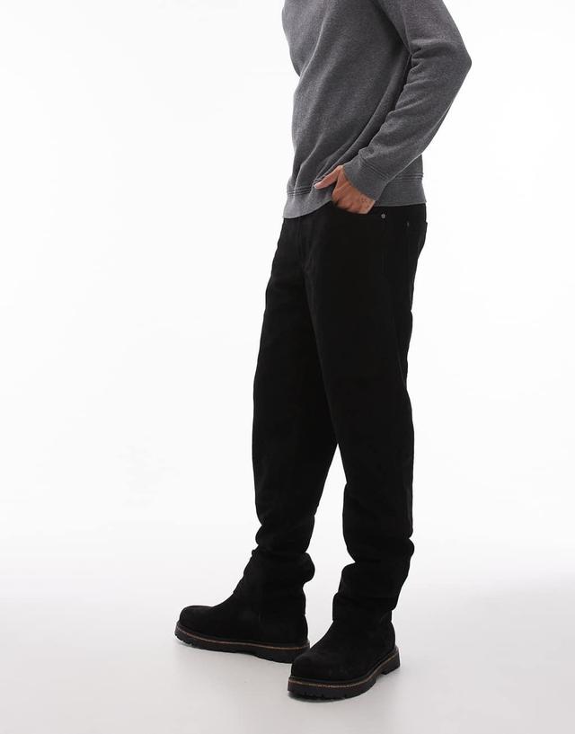 Topman premium straight suede pants in black Product Image