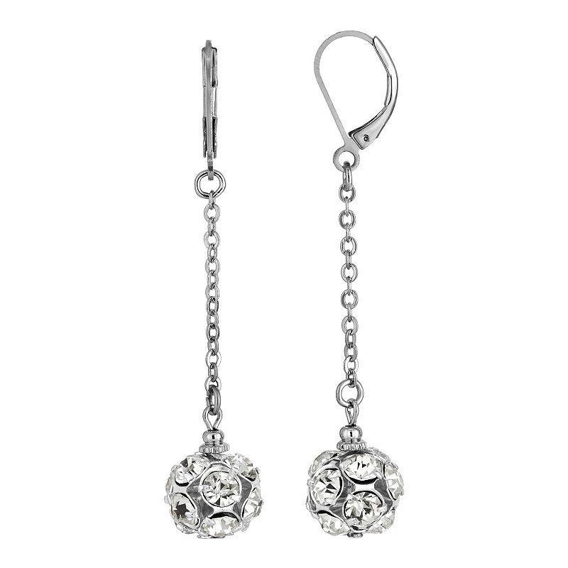 1928 Silver Tone Simulated Crystal Fireball Linear Drop Earrings, Womens, Clear Product Image