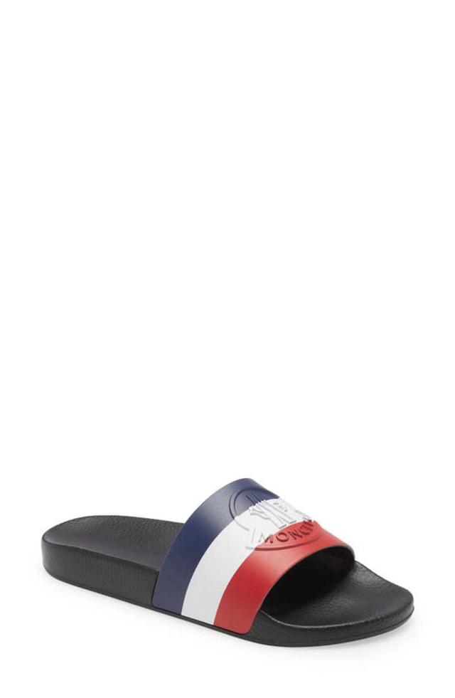 Tricolor Leather Slide Sandals In Black Product Image