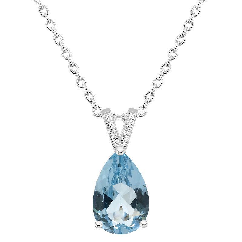 Alyson Layne Sterling Silver 12 mm x 8 mm Pear Shape Gemstone & Diamond Accent Pendant Necklace, Womens Blue Product Image