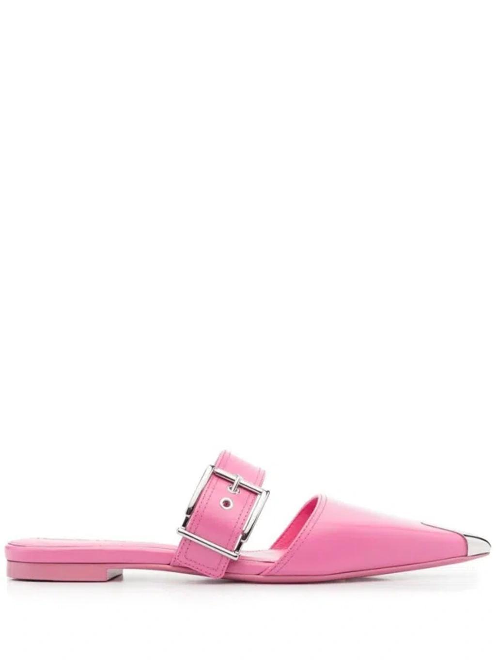 Pink Pink Buckled Leather Flats product image