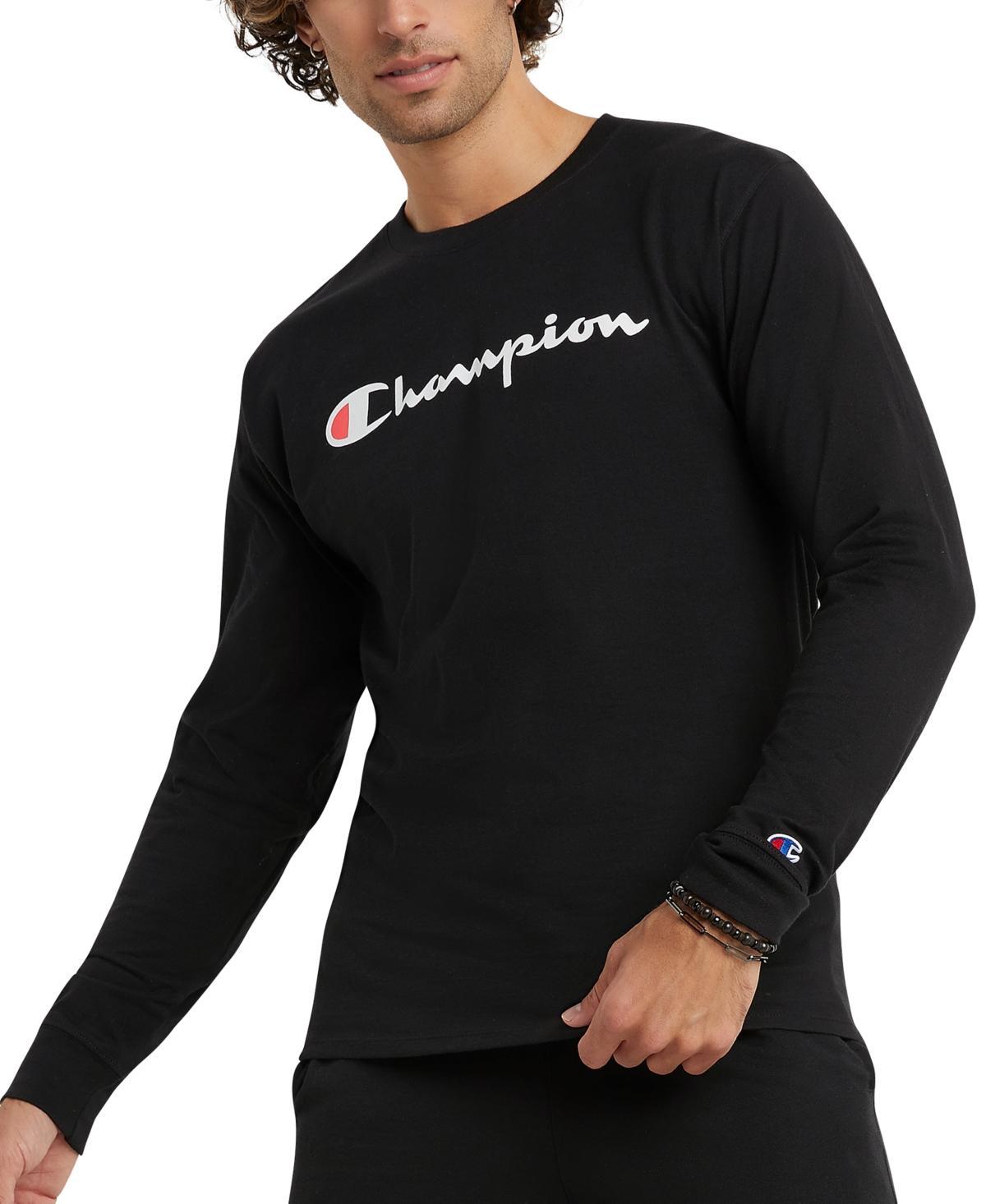 Mens Champion Script Logo Long Sleeve Graphic Tee Product Image