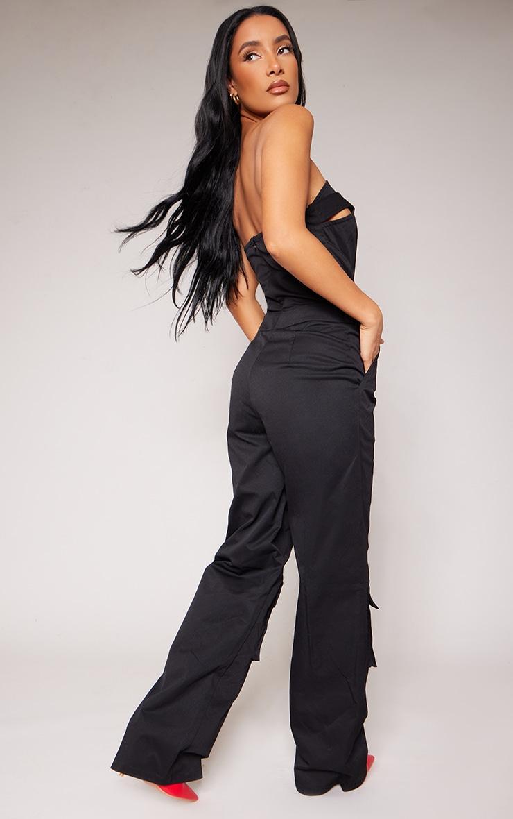 Black Corset Detail Utility Flared Bandeau Jumpsuit Product Image