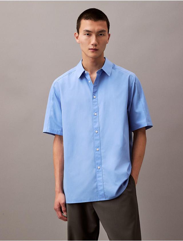 Calvin Klein Mens Paneled Cotton Button-Down Shirt - Blue - M Product Image