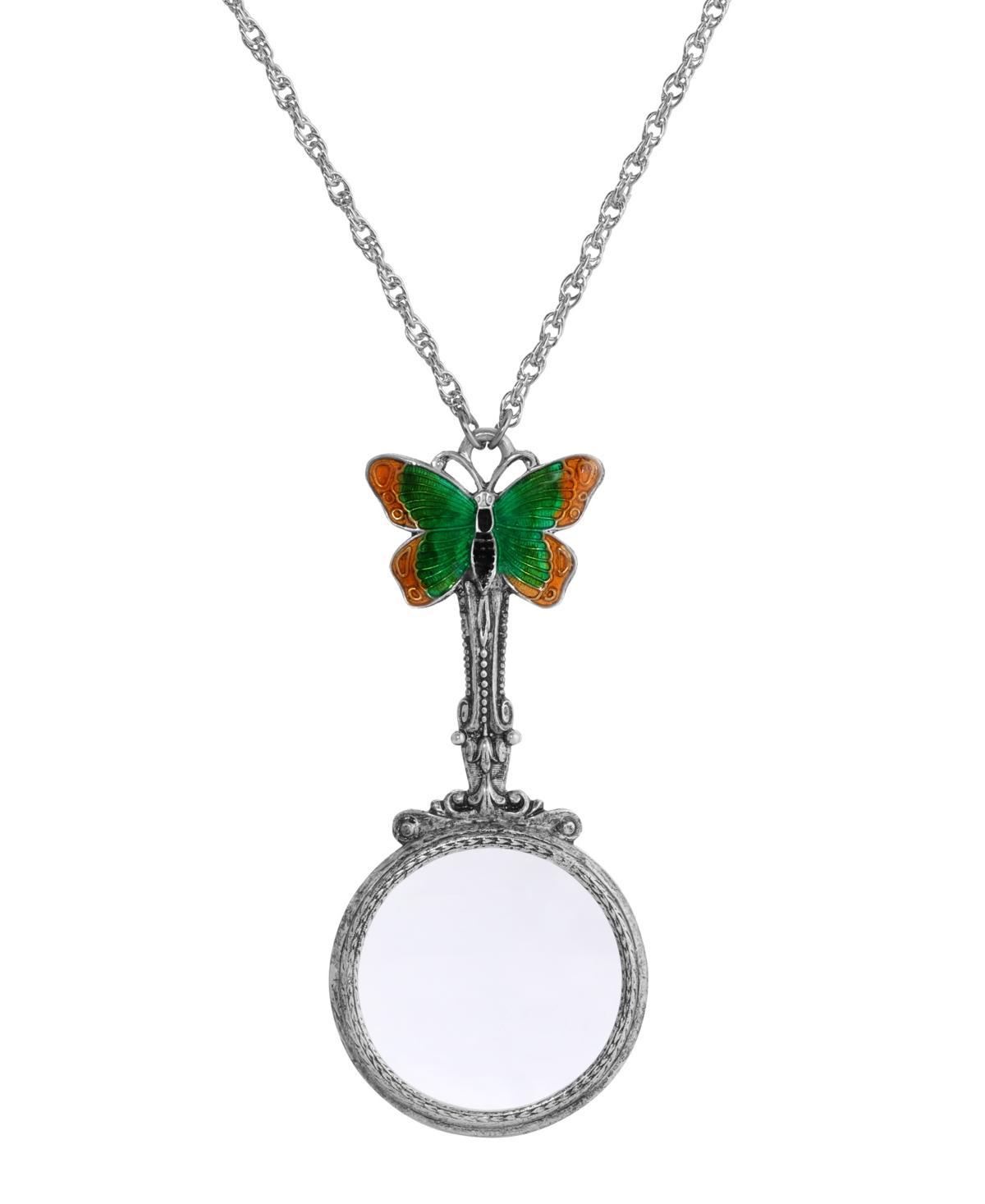 1928 Silver Tone Enameled Butterfly Magnifying Glass Necklace, Womens, Multi Product Image