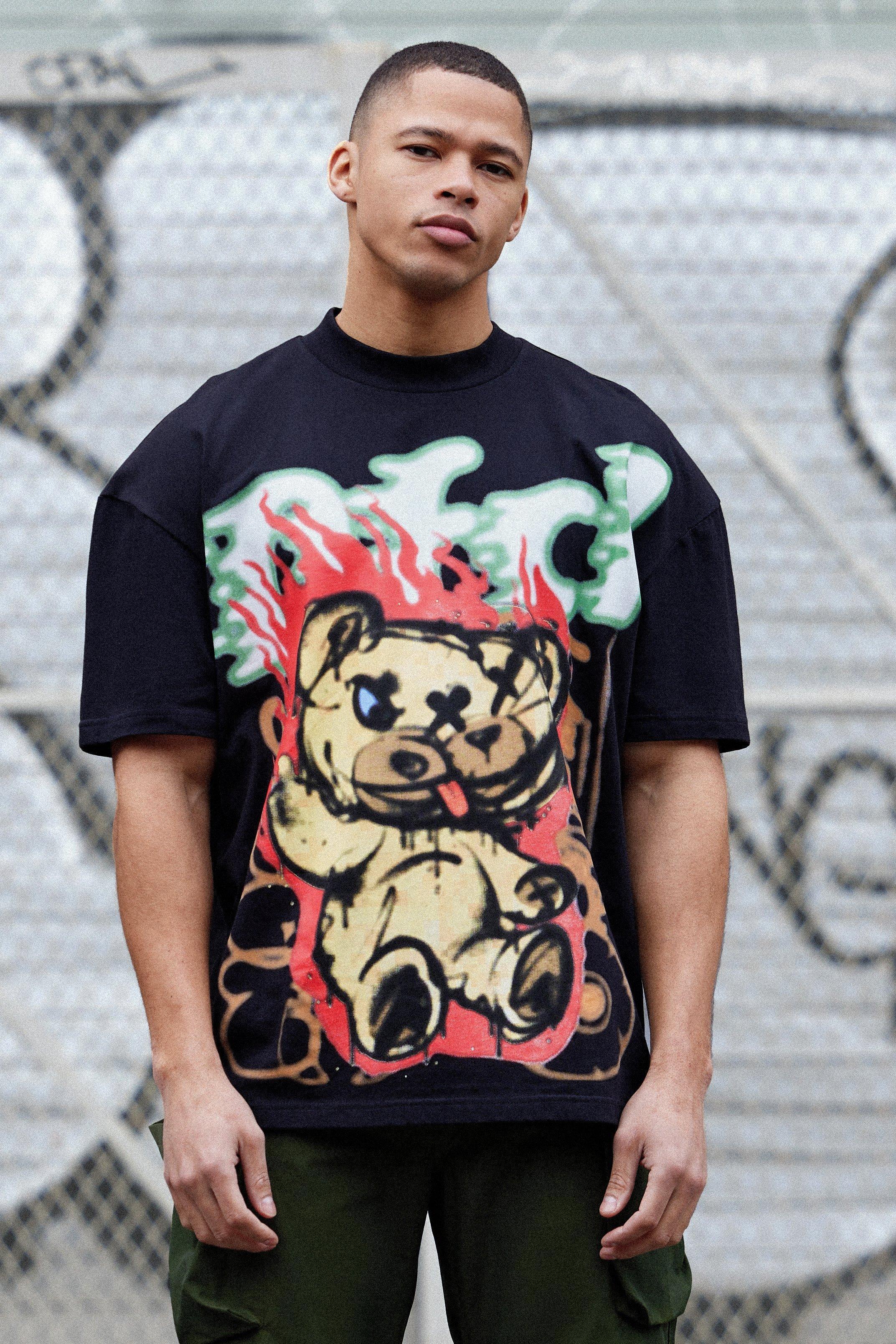 Oversized Extended Neck Bear Graphic T-shirt | boohooMAN USA Product Image