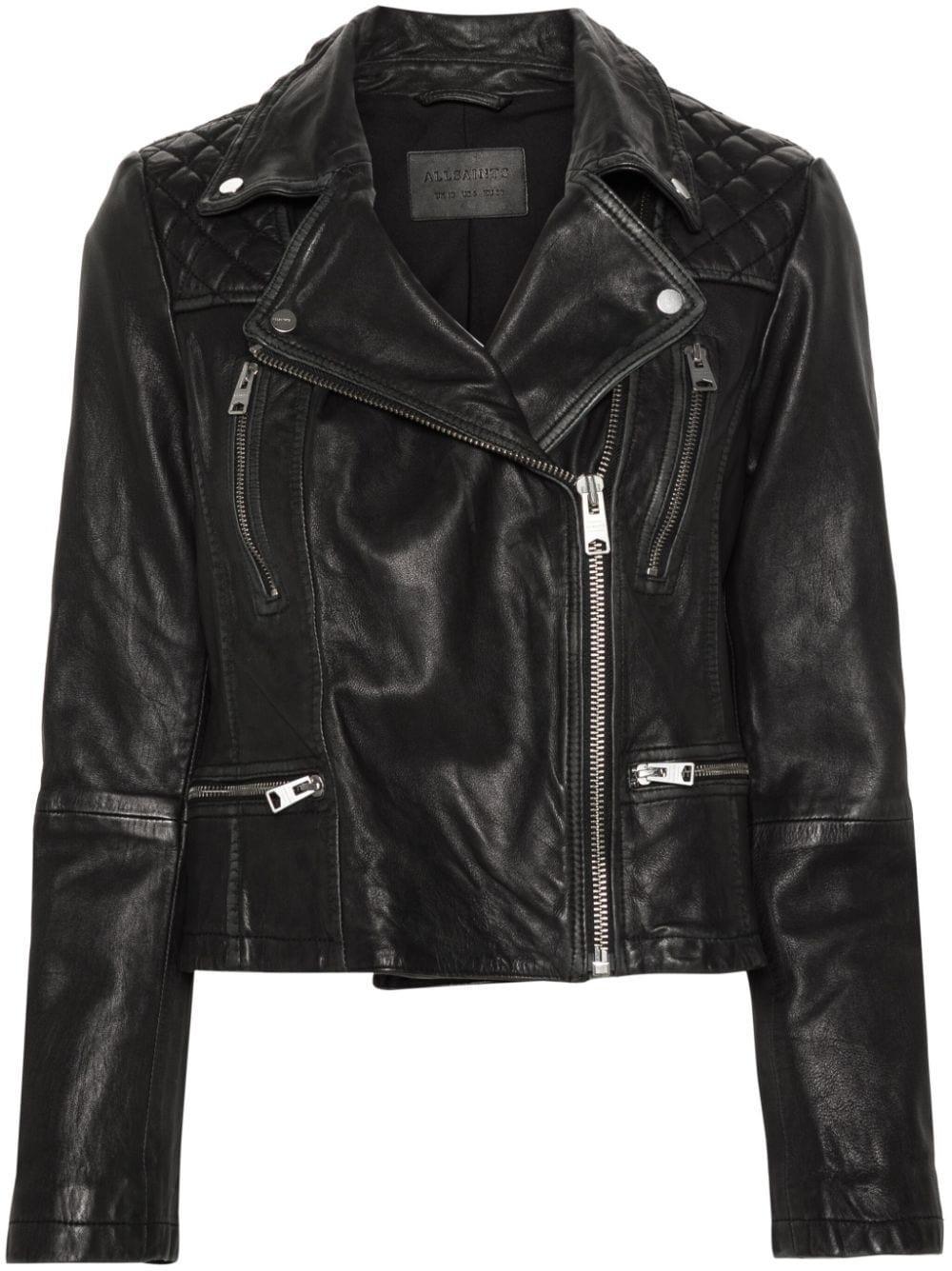 Leather Cargo Biker Jacket In Black Product Image