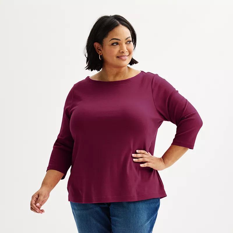 Plus Size Croft & Barrow Boatneck Top, Womens Madeira Pink Product Image