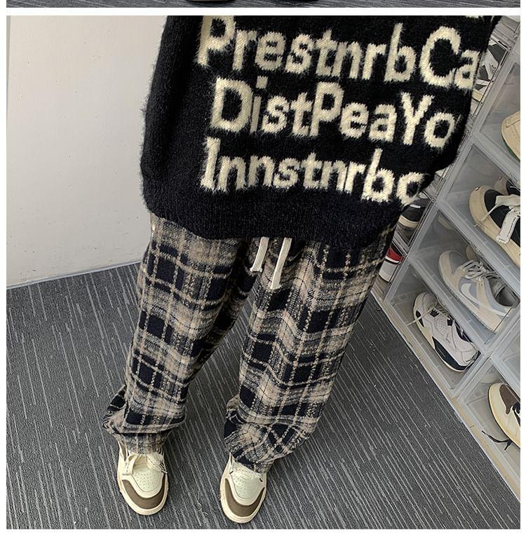 High Rise Plaid Straight Leg Pants Product Image