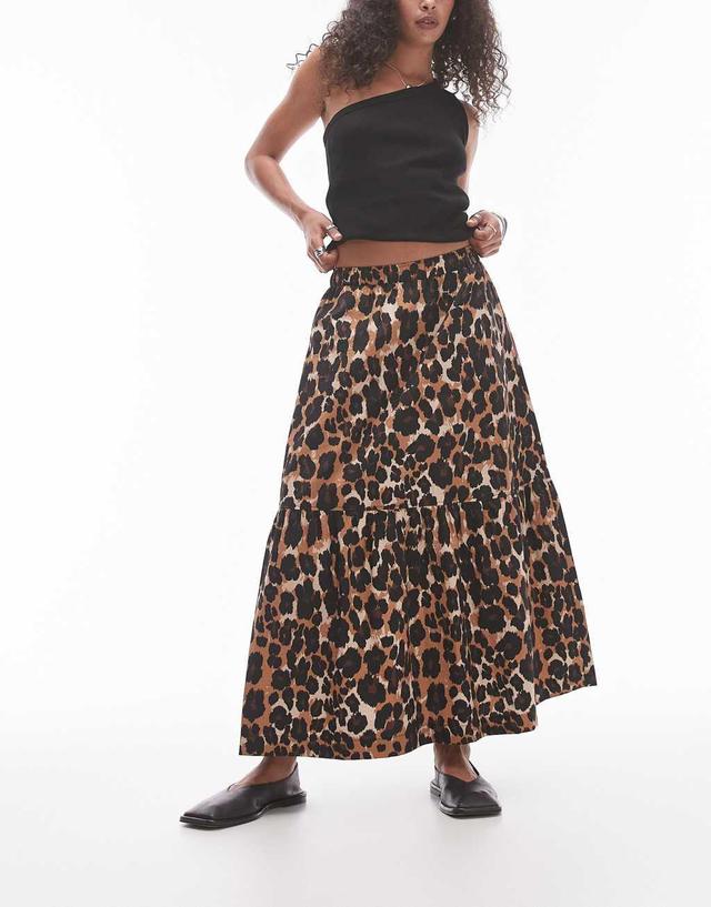 Topshop tiered midi skirt in leopard Product Image