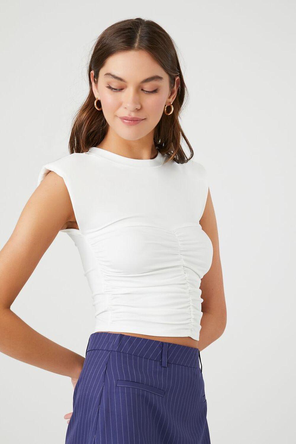 Ruched Cap-Sleeve Crop Top | Forever 21 Product Image