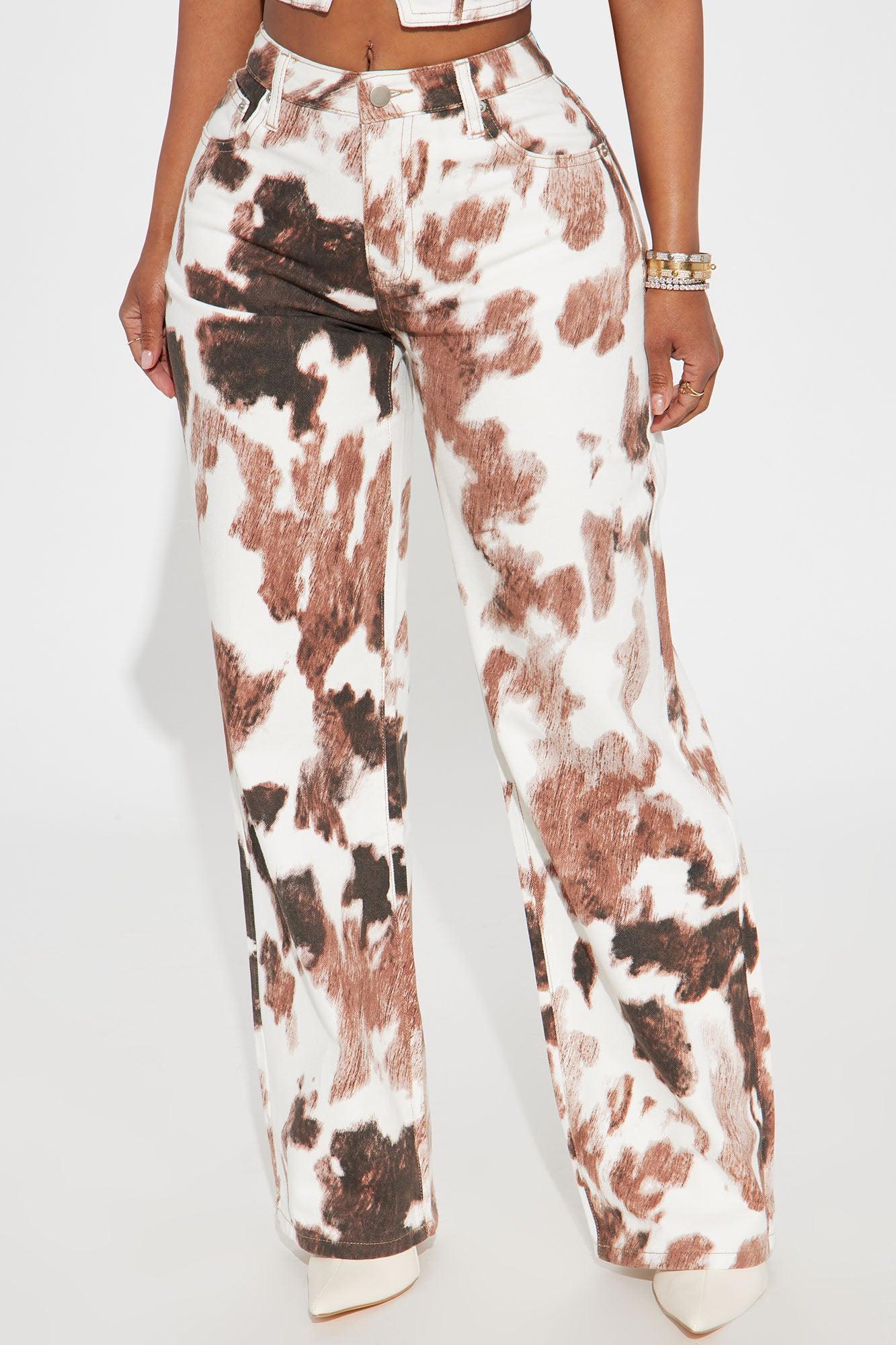 She's A Cowgirl Animal Print Baggy Jeans - Brown Combo Product Image