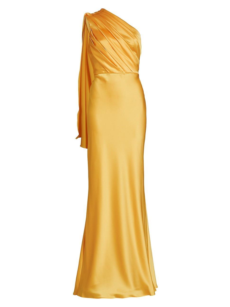 Womens Satin Draped One-Shoulder Gown Product Image