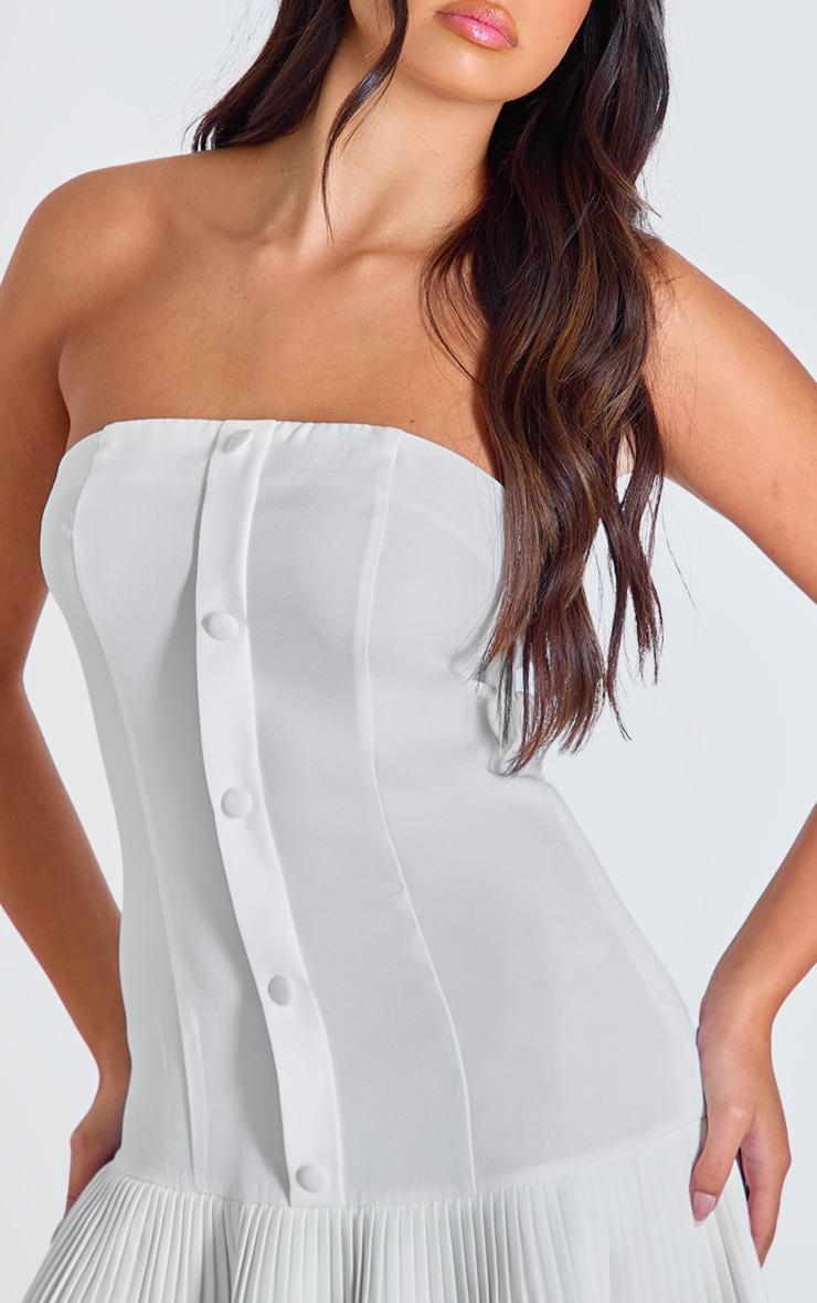 White Satin Bandeau Pleated Shift Dress Product Image