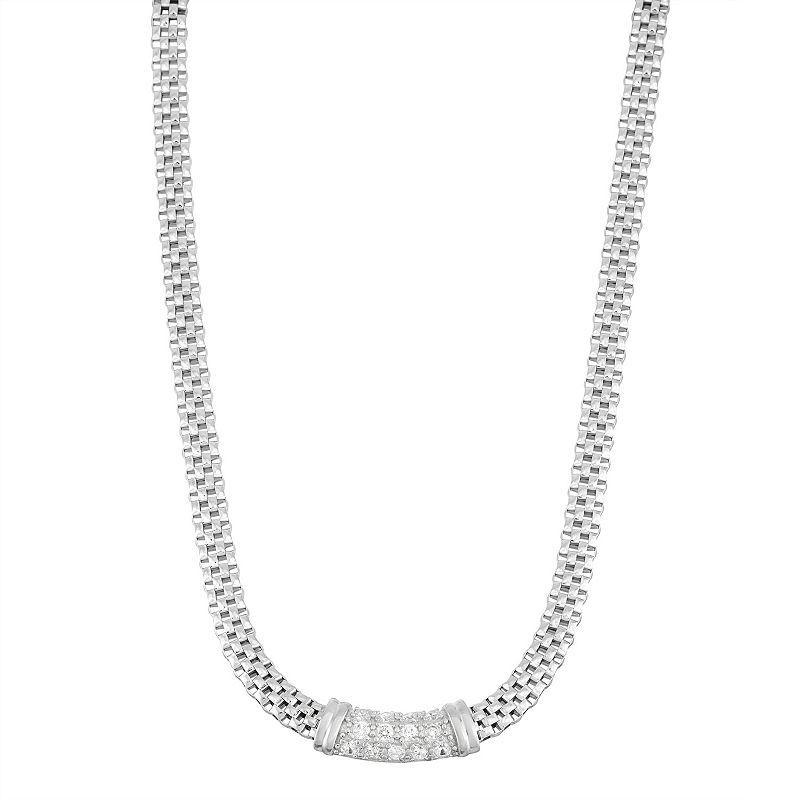 Cubic Zirconia Sterling Silver Mesh Necklace, Womens White Product Image