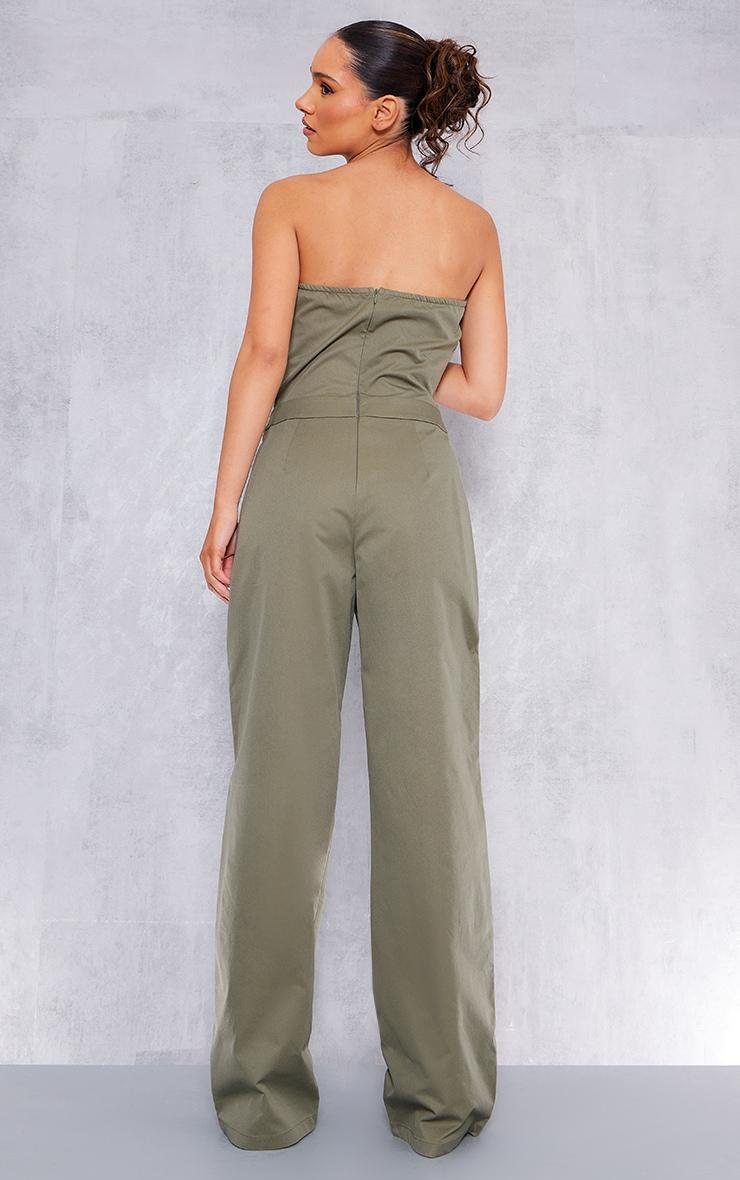 Khaki Corset Detail Utility Flared Bandeau Jumpsuit Product Image