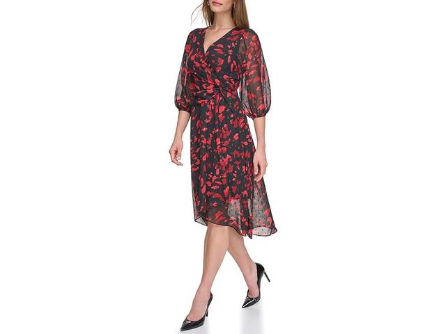 DKNY Balloon Sleeve with Side Knot Red) Women's Clothing Product Image