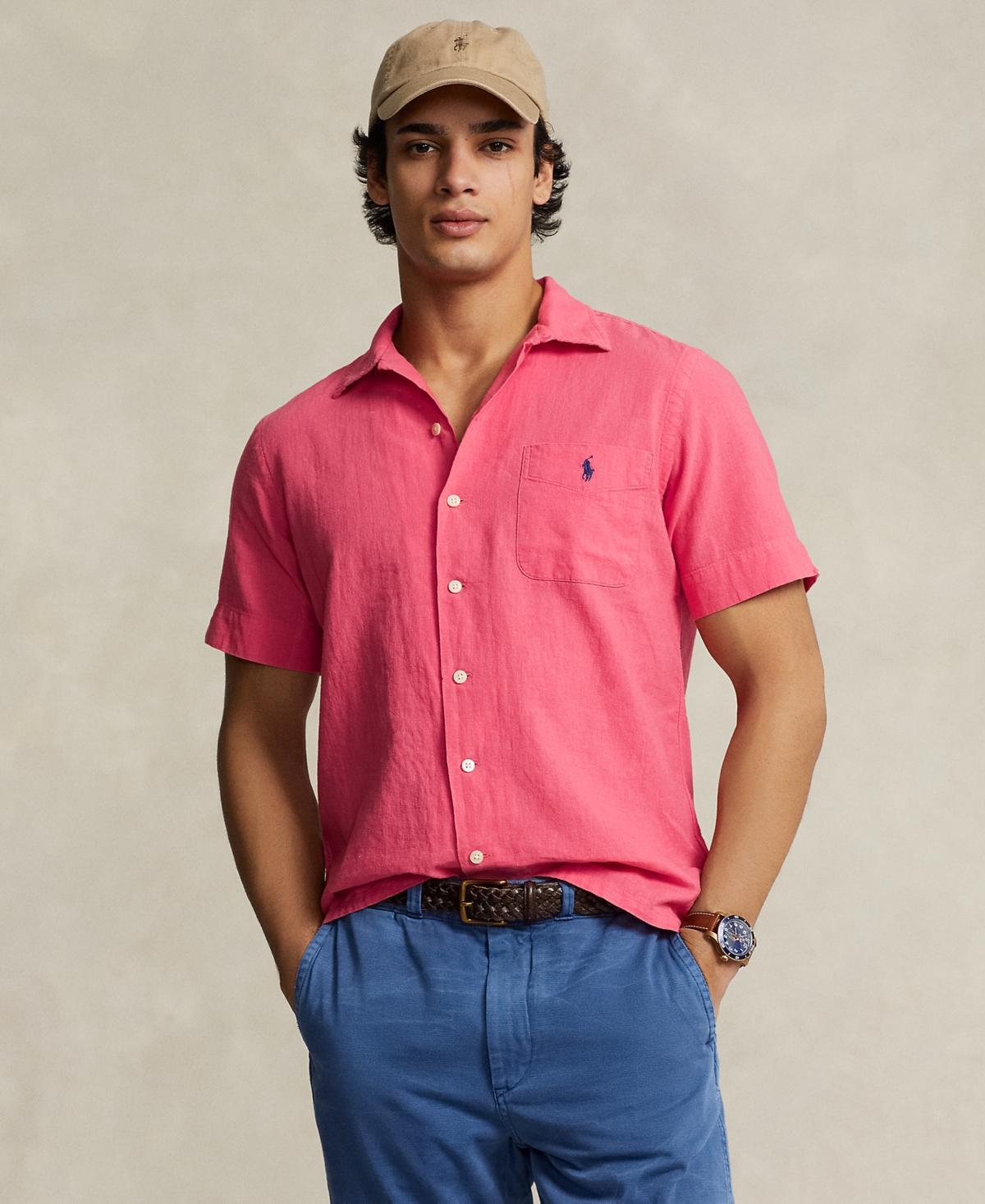 Men's Classic-fit Linen-cotton Camp Shirt In Beach Royal Product Image