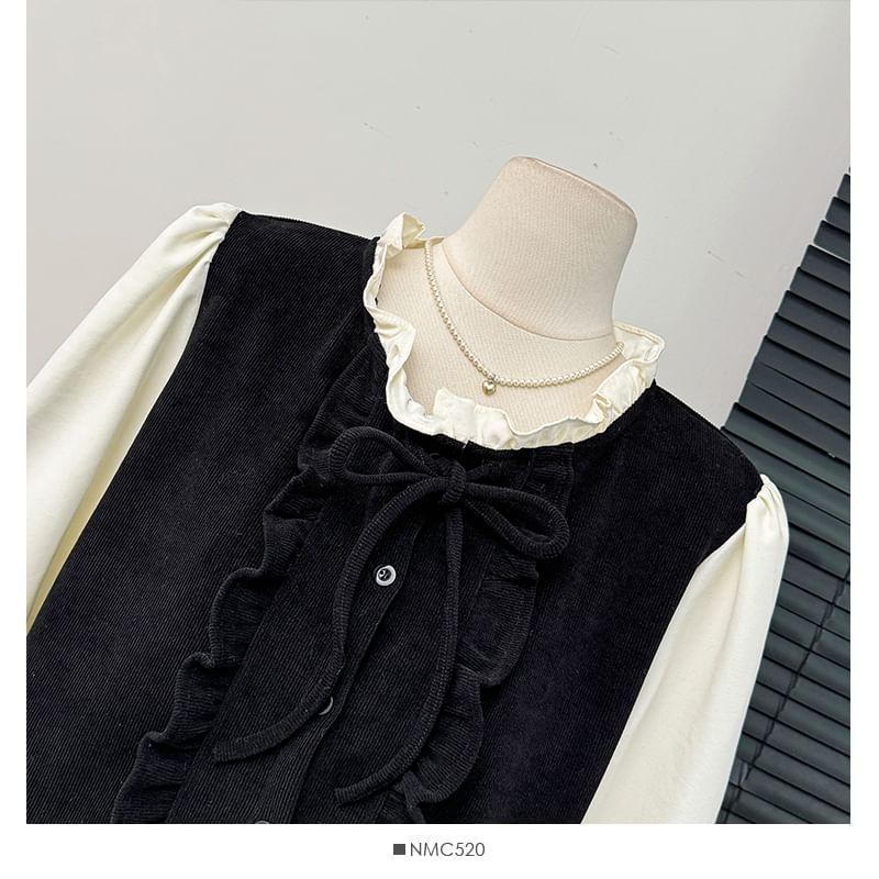 Two-Tone Ruffled Loose Shirt Product Image