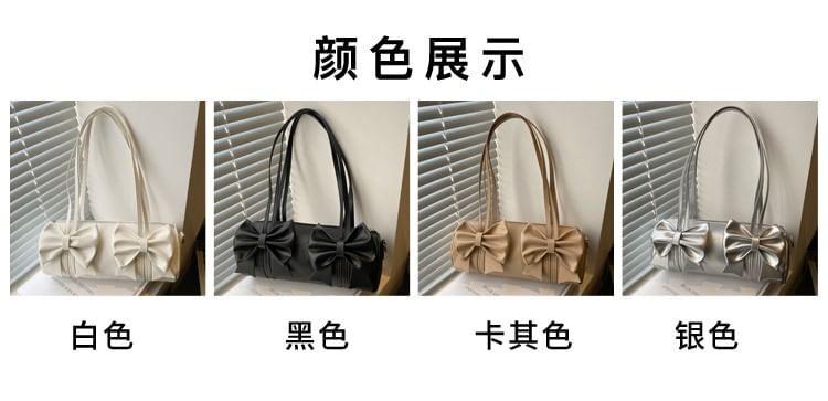 Plain Bow Accent Faux Leather Crossbody Bag Product Image