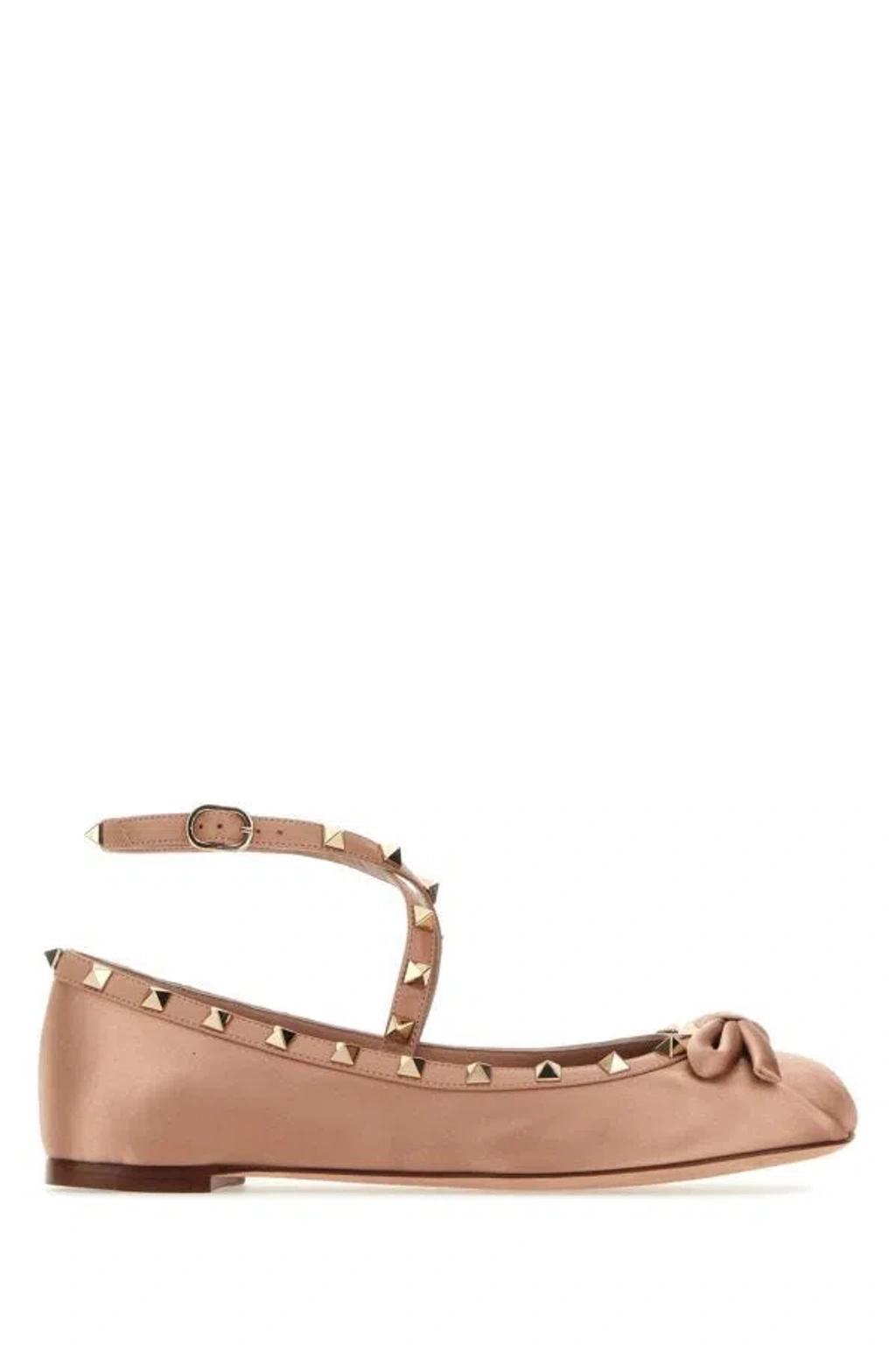 Rockstud Satin Ballerina Flats In Brown Product Image