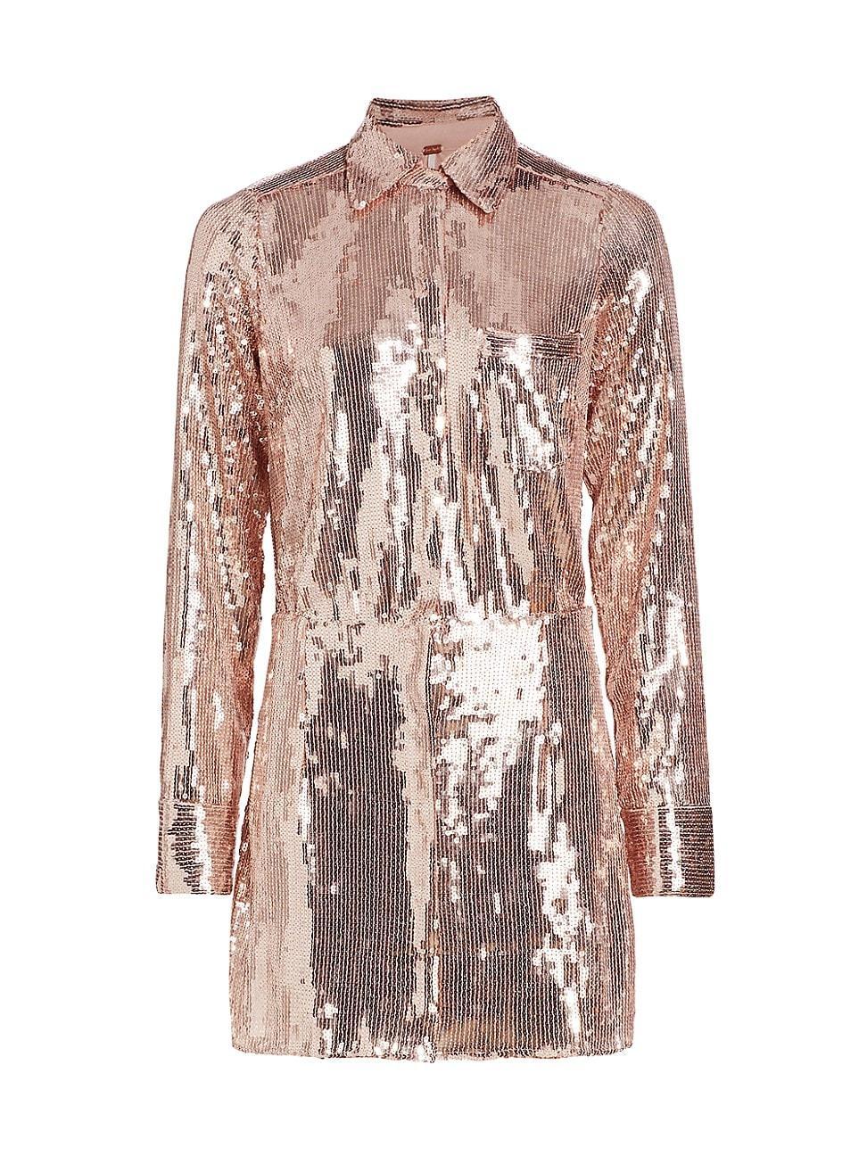 Free People Sophie Sequin Long Sleeve Shirtdress Product Image