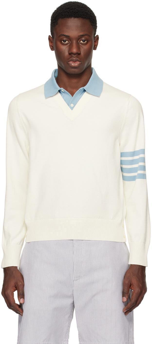 Off-white 4-bar Long Sleeve Polo In 100 White Product Image