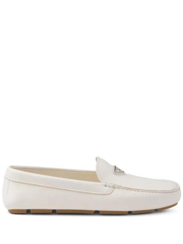 PRADA Logo Leather Loafers In White Product Image