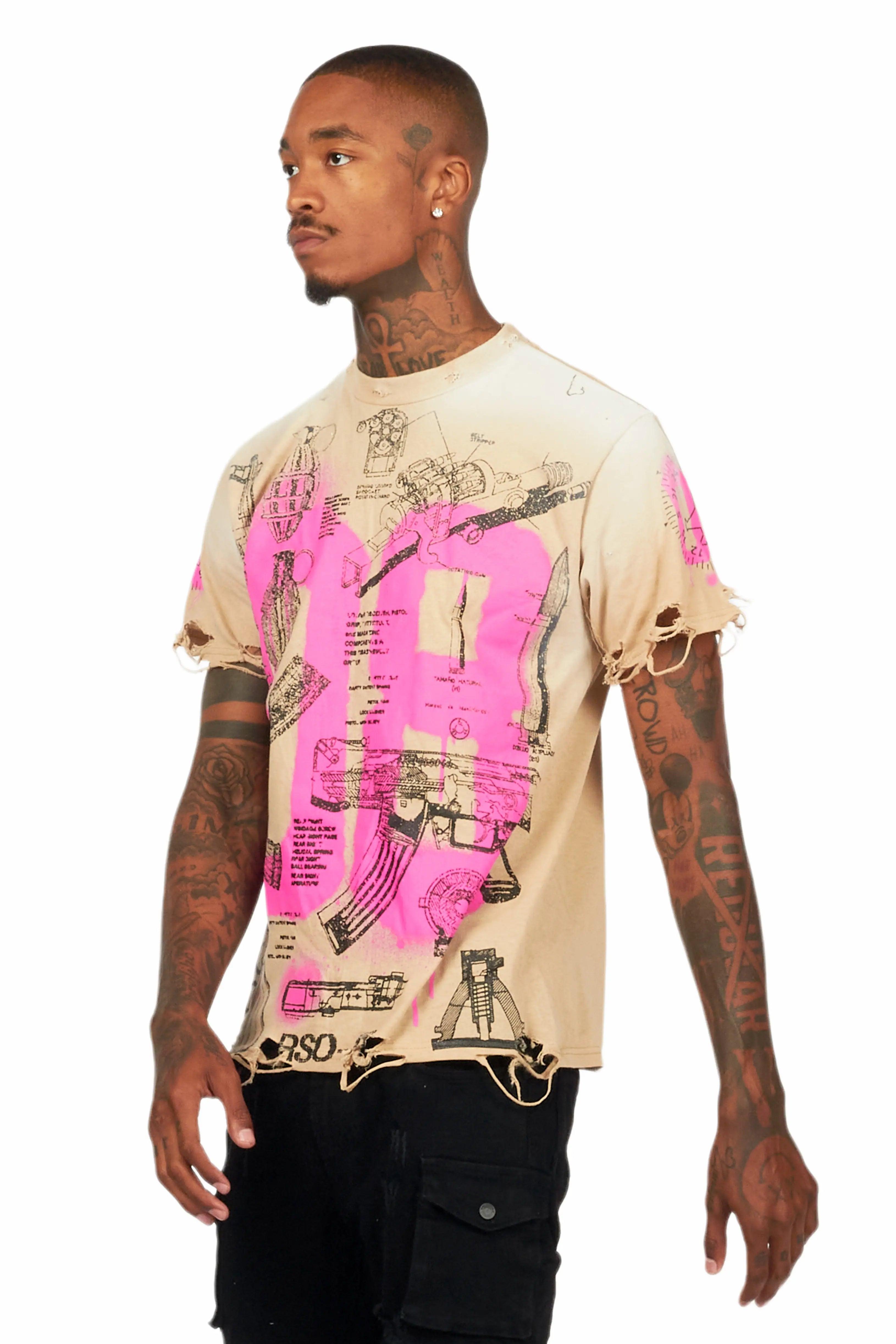 Nesta Beige Oversized Graphic T-Shirt Male Product Image