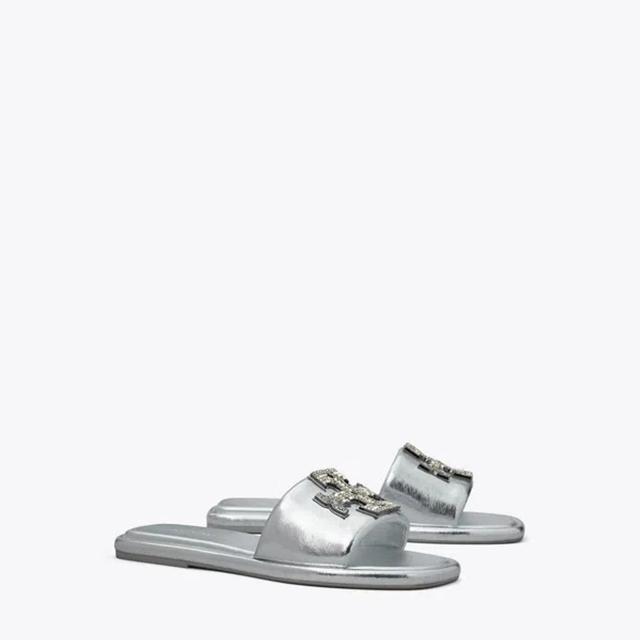 TORY BURCH Double T Deco Burch Slide In Silver Product Image