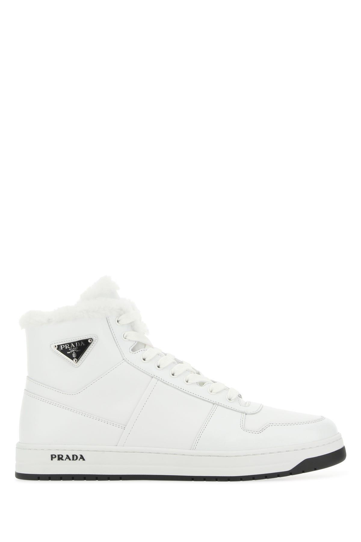 PRADA New Avenue Triangle High-top Sneakers In Bianco Nero Product Image