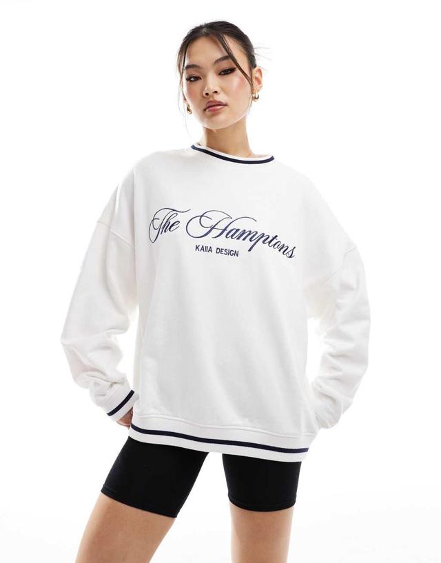 Kaiia Hamptons logo contrast edge sweatshirt in white Product Image