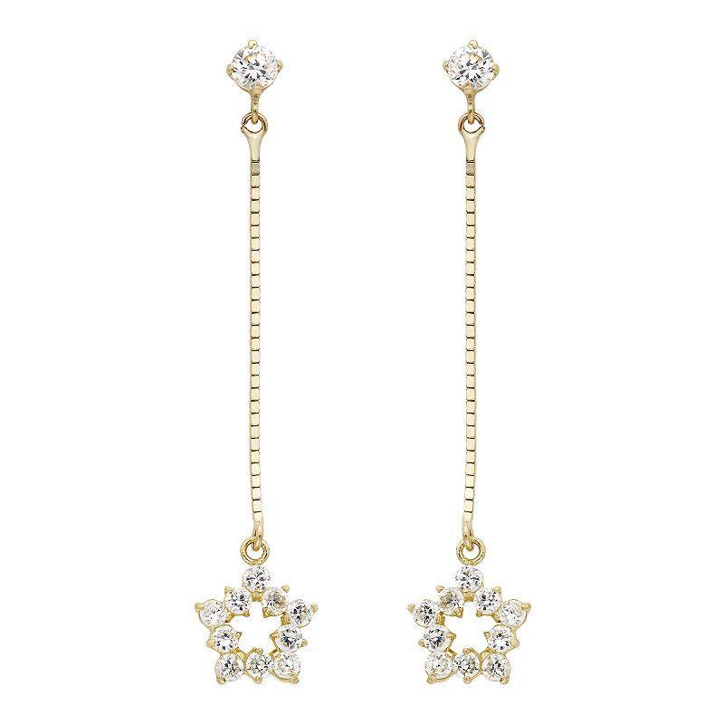 14k Gold Cubic Zirconia Star Dangle Drop Earrings, Womens Product Image